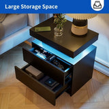 ZUN Nightstand LED Bedside Table Cabinet Lights Modern End Side with 2 Drawers for Bedroom W2178138725