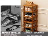 9-Tier Stacked Shoe Rack Unit, Bamboo Square Shoes Organizer, Freestanding Storage Shelf 13657753