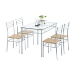 ZUN [110 x 70 x 76cm] Iron Glass Dining Table and Chairs Silver One Table and Four Chairs MDF Cushion 95820991