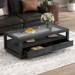 ZUN U-Can Modern Wood Coffee Table with 2 Drawers ,Minimalist Display Coffee Table with Transparent N724P176626B