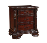 1pc Traditional Nightstand End Table with Three Storage Drawers Brown Cherry Decorative Drawer Pulls B011P143963