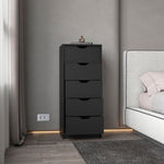 ZUN Logan Black 5 Narrow Drawer Dresser B062P175096