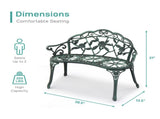 Outdoor Cast Aluminum Patio Bench, Porch Bench Chair with Curved Legs Rose Pattern, Antique 50068980