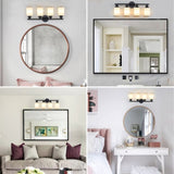 Modern 4-Light Vanity Bathroom Mirror Light, Frosted White Glass with Black Iron Frame, Contemporary W1340P206693