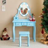 Kids Vanity Set with Mirror and Lights and Stool, 5 Storage Drawers, Pretend Play Princess Makeup 36837237