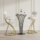 Bar Stools Set of 2 S-shaped Gold Barstools with Backrest Floral Print Upholstered Dining Chairs W1757P269012