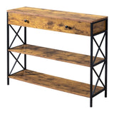 3 Tier Console Table Entryway with Drawer and 2 Open Storage, Industrial Sofa Table with Storage 15815889