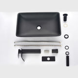 14.38" L -22.25" W -4.38" H Matte Shell Glass Rectangular Vessel Bathroom Sink in Black with Faucet 24478684