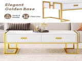 Modern White Rectangular Coffee Table with 4 Drawers and Gold Base in 47.3" N735P305626K