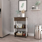 Modern Kitchen Cart 35" H, Four Casters, Three Shelves, White / Dark Walnut B097133134