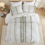 3 PCS Full/Queen Cotton Printed Comforter Set with Chenille Sage/Ivory B035P319203