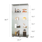 ZUN Two-door Glass Display Cabinet 4 Shelves with Door, Floor Standing Curio Bookshelf for Living Room 32822939