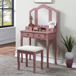 ZUN Sanlo Wooden Vanity Make Up Table and Stool Set, Rose Gold T2574P162837