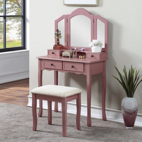 ZUN Sanlo Wooden Vanity Make Up Table and Stool Set, Rose Gold T2574P162837