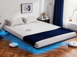 Black King Size Floating Platform Metal Bed Frame - 14 Inch Height, Built-in LED Strip Light & Power 97043204