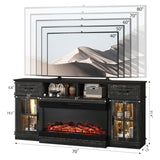 70-inch Black Gold Oak Electric Fireplace TV Stand - 2 Lattice Glass Doors, 2 Drawers & Shelf, 87298241