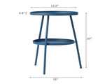 Round 2-Tier Small Side Table, Navy Blue Metal Frame, 12.6 Inch Diameter Compact End Table, 39630808
