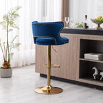 ZUN Bar Stools With Back and Footrest Counter Height Dining Chairs-Velvet Blue-2PCS/SET W67663282