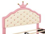 Twin Size Lovely Crown Fantasy PU Leather Princess Bed with Tufted Headboard, PinkCream N733P198760H