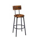 Round bar stool set with shelves, stool with backrest Rustic Brown, 23.6'' Dia x 35.4'' H W116294524