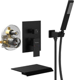 Male NPT Faucet with Hand Shower, Matte Black Waterfall Bathtub Shower Faucet Set, Wall Mount T3177P272087