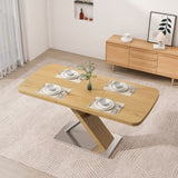 47.25 "-63" Dining Table, Original Wood Color, Seating 4-6 People, Retractable Table, Cross Metal W757P270705