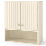 Beige Fluted Wall Cabinet - Over-Toilet Storage w/ 2 Doors Open Shelf 3-Position 70510098