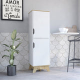 Pamplona Microwave Tall Cabinet Counter Surface, Top And Lower Double Doors Cabinets -Light Oak / B20092108