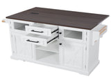 54.9" Kitchen Island with Drop Leaf, Power Outlet, Kitchen Storage Cart with 4 Door Shelves, Cross 57632975