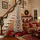 6FT Christmas Tree Artificial Plant with 358 Snowy Tips Flocked Pencil Slim PVC Tree Space-Saving 60571983