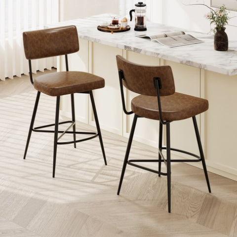 ZUN 26''Retro Swivel Counter Stools Set of 2,Brown Counter Stools with iron Frame,PU Sponge N780P199991B