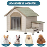 ZUN Outdoor fir wood dog house with an open roof ideal for small to medium dogs. With storage box, 70363091