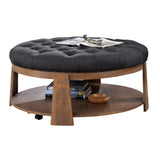 Wire-brushed Finish Natural Tone/Dark Gray 1pc Ottoman Transitional Style Deep Button Linen Like B011P184967