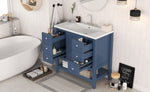 ZUN 36" Bathroom Vanity with Sink Combo, One Cabinet and Three Drawers, Solid Wood and MDF Board, Blue 36929776