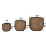 Handmade Glazed Ceramic Planter Set of 3, 15/11/8 Inch Diameter, Horizontal Ribbed Texture, for W3273P321466