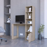 ZUN Broadmoor Computer Desk with 4-Tier Bookcase and 1-Door Cabinet Gray B062111730