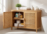 Bamboo Bathroom Floor Cabinet, 2-Door Storage with Interior Shelf, Hollowed-Out Ventilated Doors, 38741811