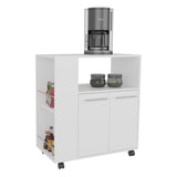FM FURNITURE Linden Kitchen Cart with Microwave Shelf. Open Storage. and Two-Door Cabinet. White B128P283298