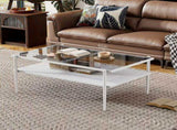 Rectangle Coffee Table with Gray Tempered Glass top and White Legs, Modern Table for Living Room W241139569