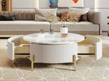 Modern Round Coffee Table with 2 large Drawers Storage Accent Table N735P338995K