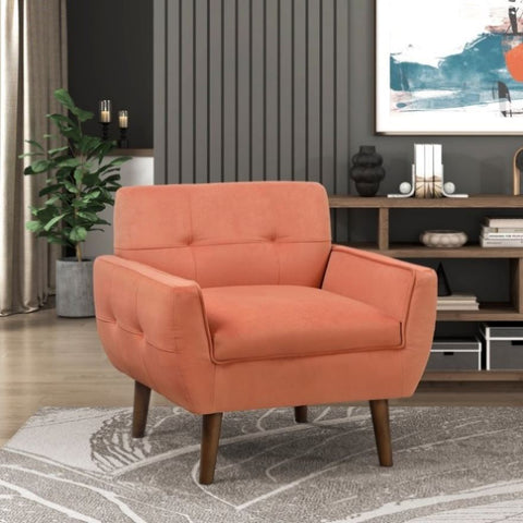 ZUN Orange Color Accent Chair Upholstered Velvet Cushion Seat Back Tufted Contemporary Living Room B011P283268