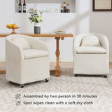 ZUN 059-Set of 1 Chenille Fabric Dining Armchair With Back Cushion and Universal Wheels,Beige 94753485