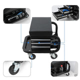 Rolling Creeper Garage/Shop Seat with Three Built-in Drawers, Rolling Tool Chest,Black W2660P276698