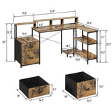 L Shaped Gaming Desk with File Drawer, 73" Reversible L Shaped Computer Desk with Power Outlet & LED 35045150