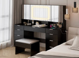 Large Vanity Table Set with 3 Opening Mirrors and LED Lights, Vanity Table with Full Storage Behind 28836264