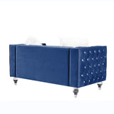 Navy Blue,-seater Sofa, Velvet Crystal Buckle Upholstery Sofa, Crystal Feet, Removable Cushion, 00012055