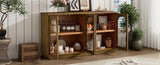 TREXM 4-Door Large Storage Buffet Cabinet with Glass Doors, Arched Cabinet with Adjustable Shelves N715P247544D