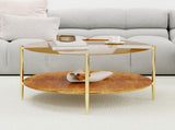 Modern Gold Round Double-Layer Coffee Table Tempered Glass Storage & Decoration 32.28-Inch W1935P457159