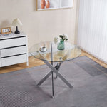 ZUN Dining Table with cross metal leg and tempered glass,Modern Space Saving Kitchen Table for Living 36989870