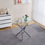 ZUN Dining Table with cross metal leg and tempered glass,Modern Space Saving Kitchen Table for Living 36989870